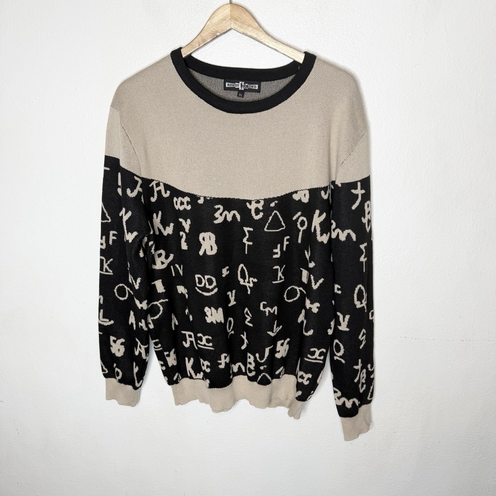 New Rowdy Crowd Branding Sweater Black‎ Beige Western Cowgirl Womens XL